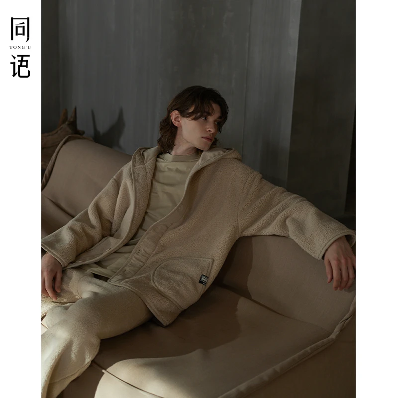 同语新款睡衣男士珊瑚绒秋冬季加厚连帽套装休闲可外穿冬天家居服