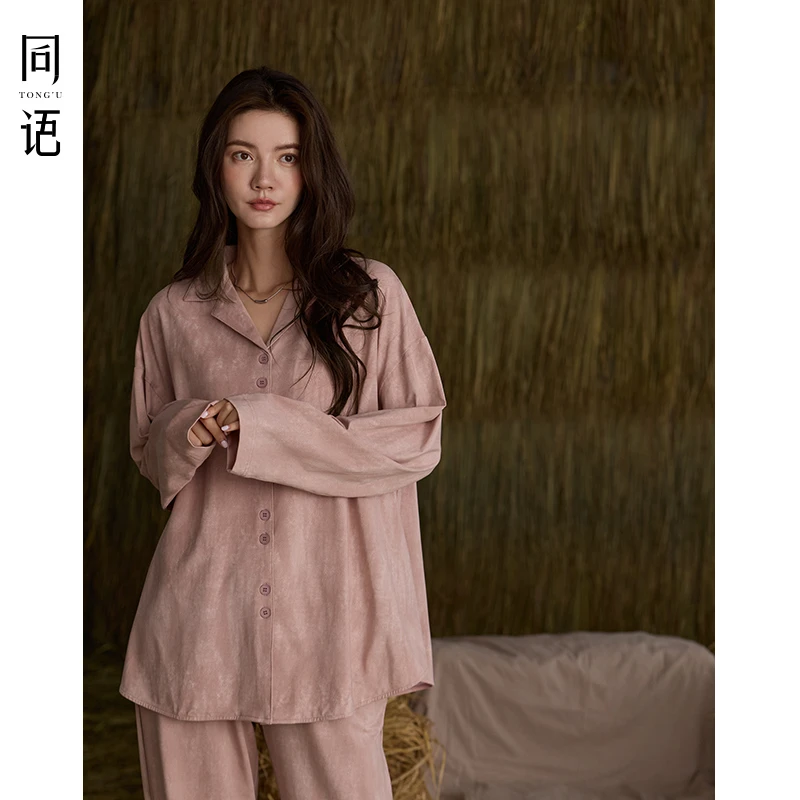 同语睡衣女春秋季柔软棉长袖家居服新款渲染可外穿女士秋天两件套