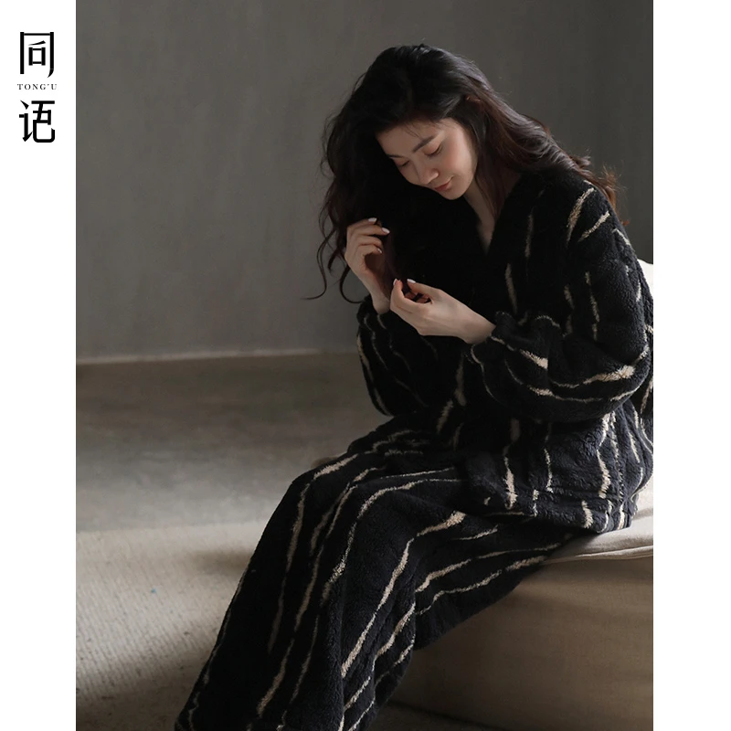 同语【防静电】珊瑚绒情侣睡衣冬季加厚法兰绒家居服秋冬季套装