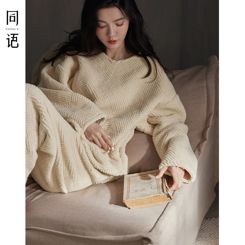 同语2024年新款睡衣女士珊瑚绒冬季加厚家居服法兰绒冬天加绒套头