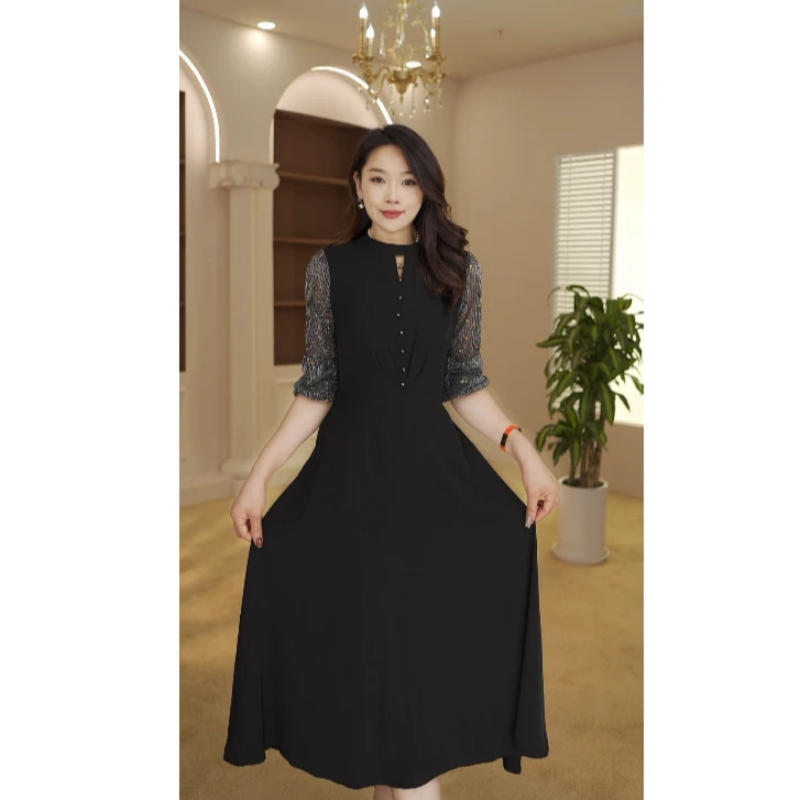A20气质初秋长袖连衣裙女2024秋装新款洋气显瘦时尚高级轻奢裙子
