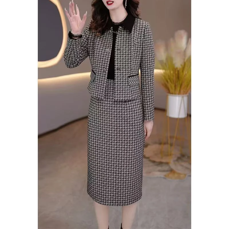 L302#套装裙女2025秋季新款洋气外套时尚千鸟显瘦减龄两件套