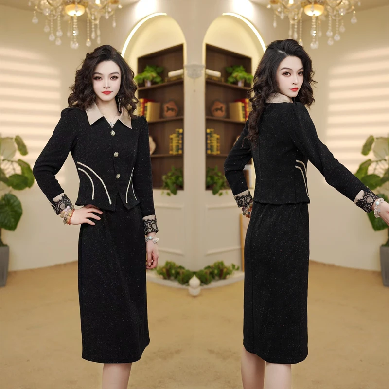 4119秋冬新款名媛风时尚修身显瘦气质女人假两件连衣裙