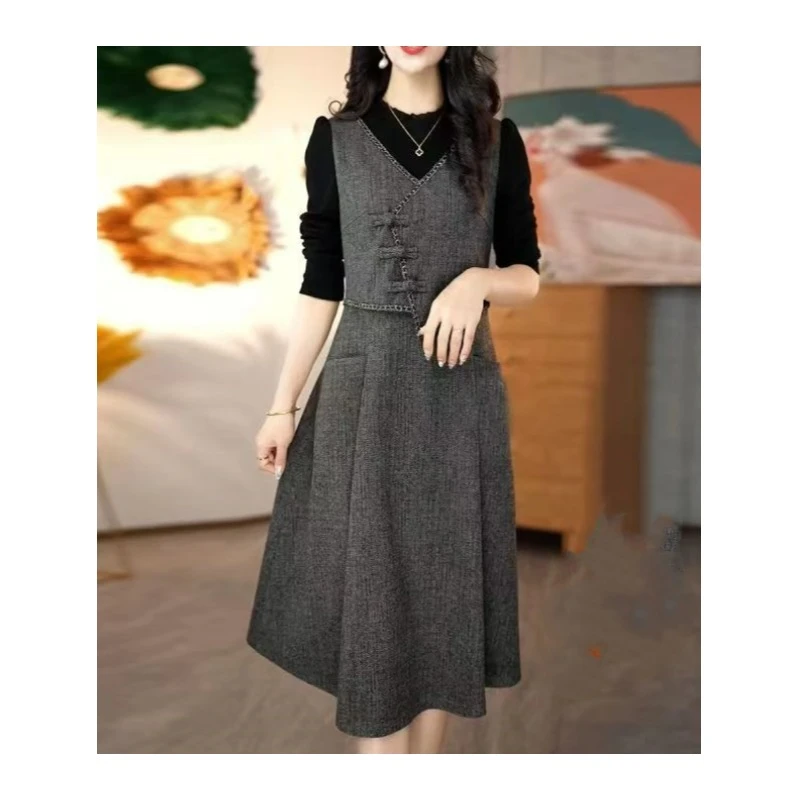5789#假两件连衣裙女冬季2025年新款中年妈妈装高端精致拼接裙子