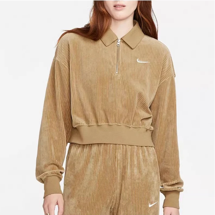 NIKE耐克女子卫衣运动休闲宽松半拉链灯芯绒长袖套头衫DQ5939