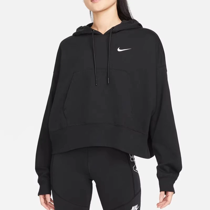 NIKE/耐克针织衫女子刺绣小勾运动训练连帽套头休闲短款卫衣外套
