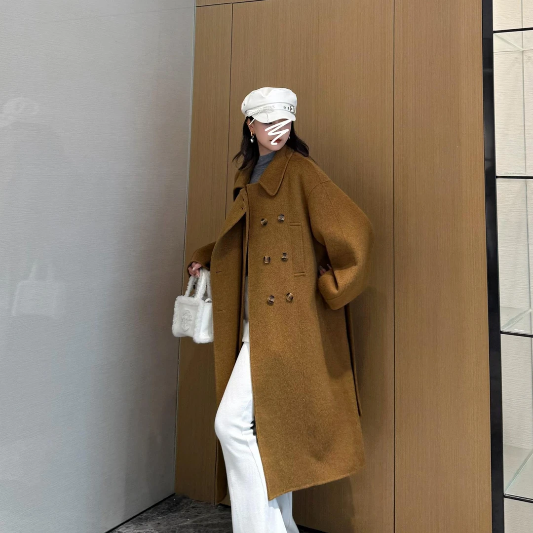 NancyCavally专柜款甄选柔软羊毛 極简静奢风偏襟廓形双面呢大衣