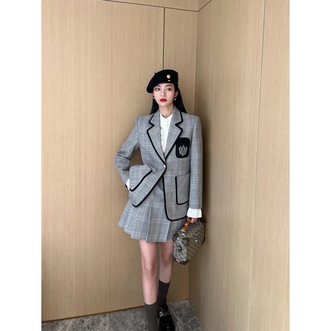 NancyCavally逆龄格纹学院风设计甜酷千金连衣裙/西装时尚套装