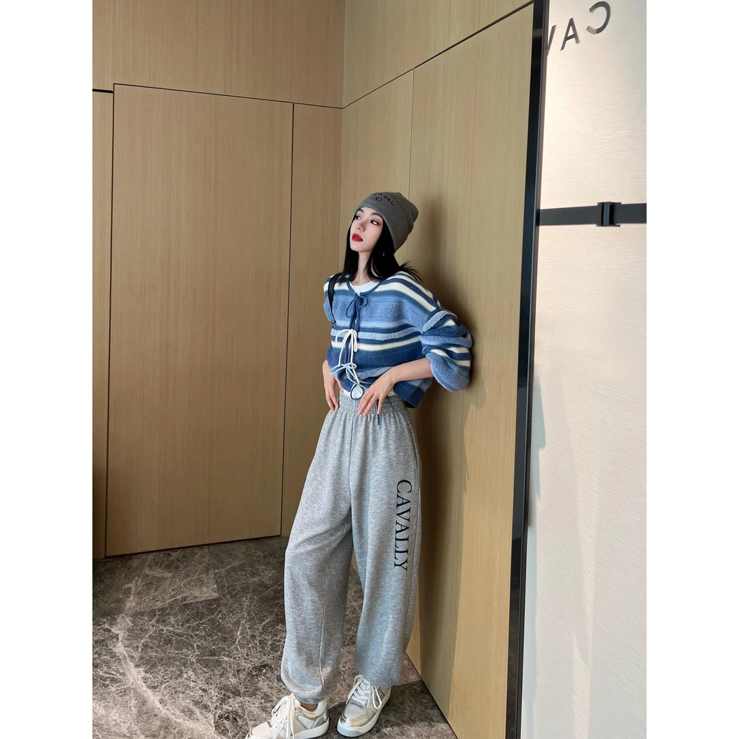 NancyCavally 垂挺有型 双股色织毛圈布遮胯显瘦束脚休闲时尚卫裤