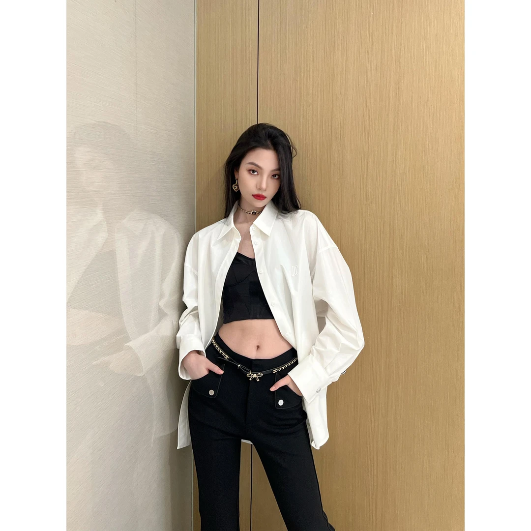 NancyCavally 专柜款挺括有型水洗棉INS博主慵懒风廓形落肩袖衬衫