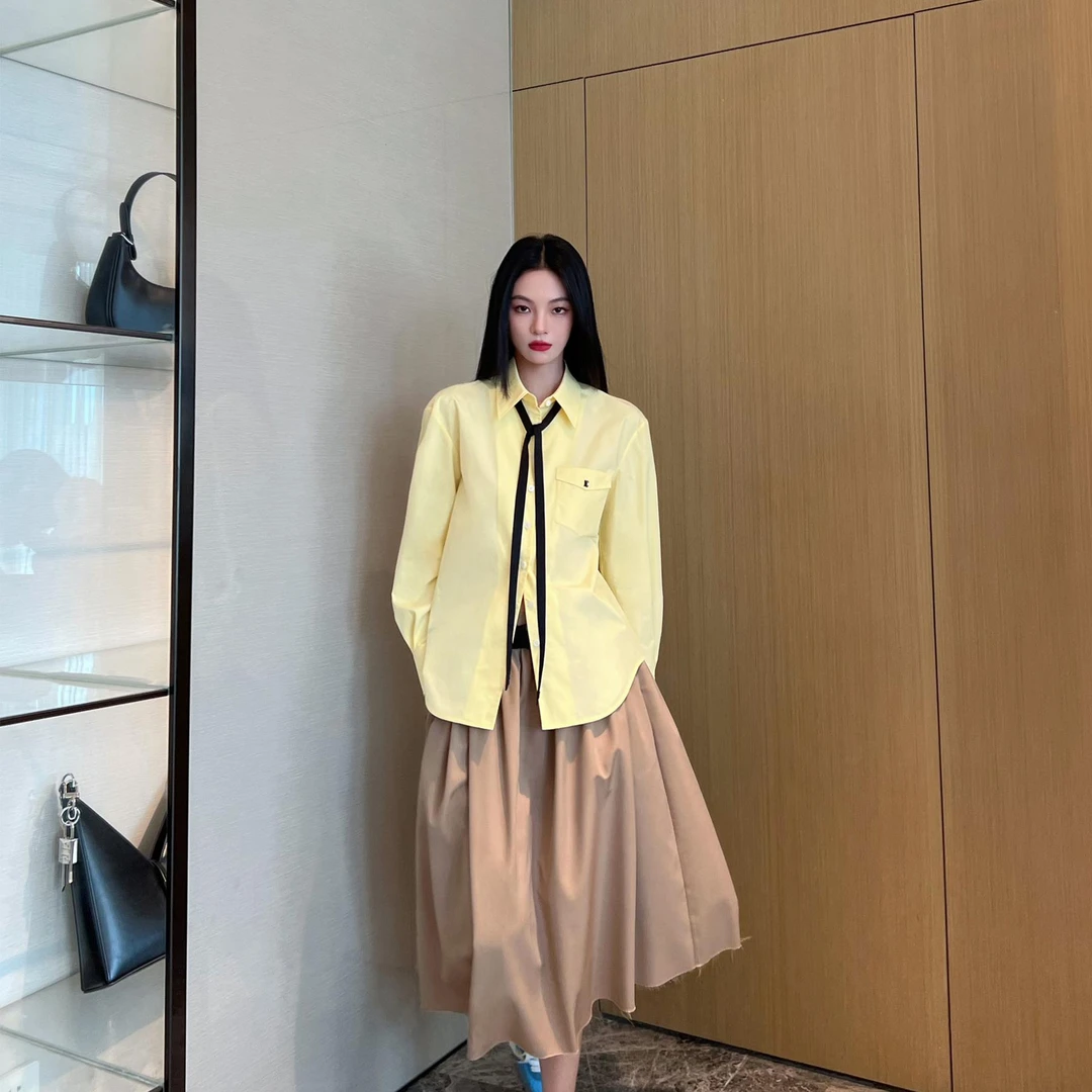 NancyCavally 专柜款高密匹马棉府绸 经典CleanFit造型感飘带衬衫