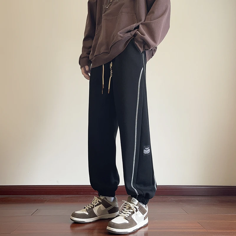 运动休闲裤男秋季美式宽松休闲长裤子青少年潮流休闲百搭灰色卫裤