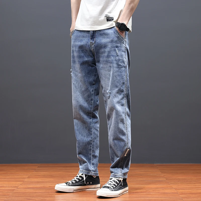 破洞牛仔裤男款宽松潮牌高端秋季2025新款弹力修身直筒休闲长裤子