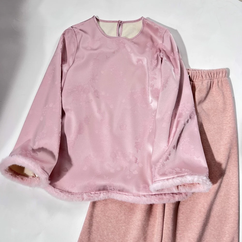 822 加绒加厚国风提花长袖T恤上衣内搭