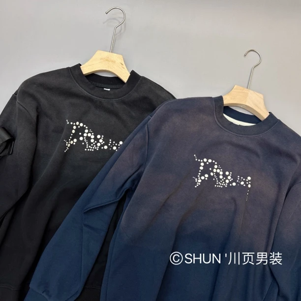 「SHUN'」川页男装男士休闲潮牌宽松百搭时尚做旧卫衣016