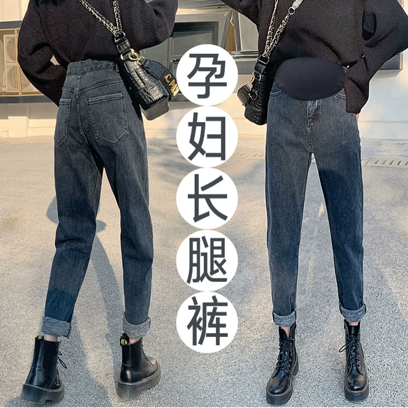 孕妇裤子春秋款外穿打底老爹裤春季孕早期大码牛仔裤长裤孕妇春装