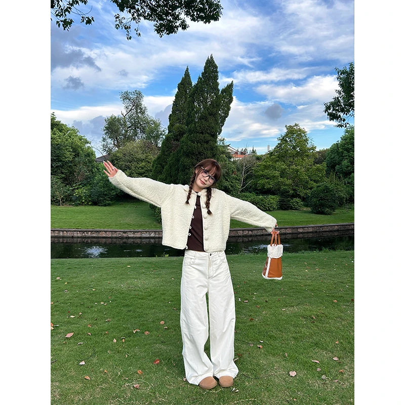 D YANGJUN 侧边明线慵懒感拖地裤长裤女2024秋冬新款宽松直筒裤子