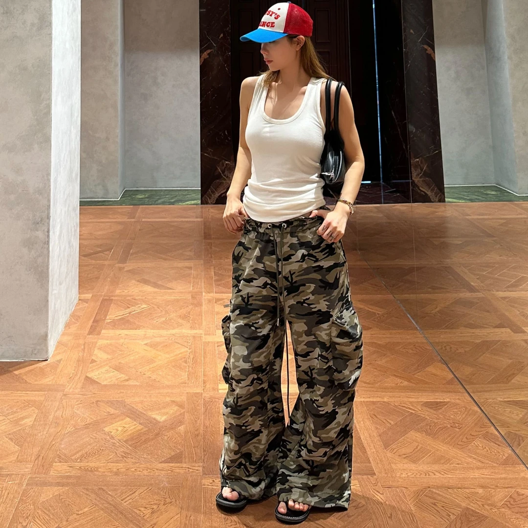 D YANGJUN 【年中福利】高腰宽松迷彩裤休闲裤美式休闲直筒阔腿裤子