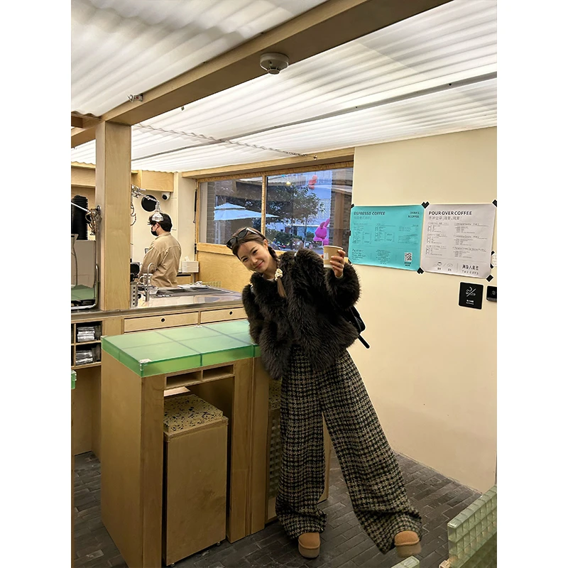 DYANGJUN 【休闲裤】韩系格纹百搭拖地裤