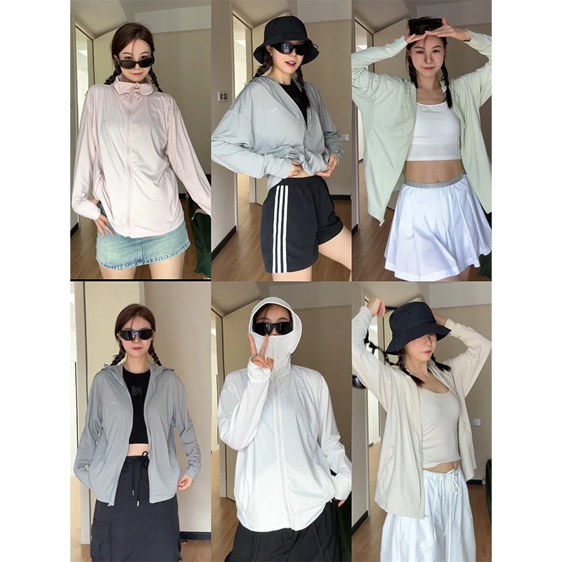 D YANGJUN 秋季纯色冰丝连帽百搭简约外套上衣长袖户外防晒衣服女