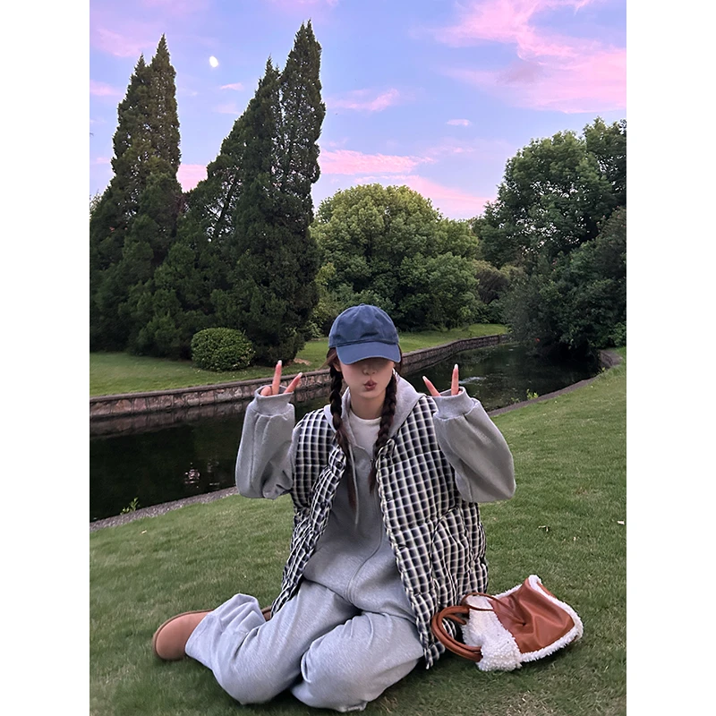 D YANGJUN 【年中福利】格子无袖含棉马甲叠穿外套保暖背心上衣女