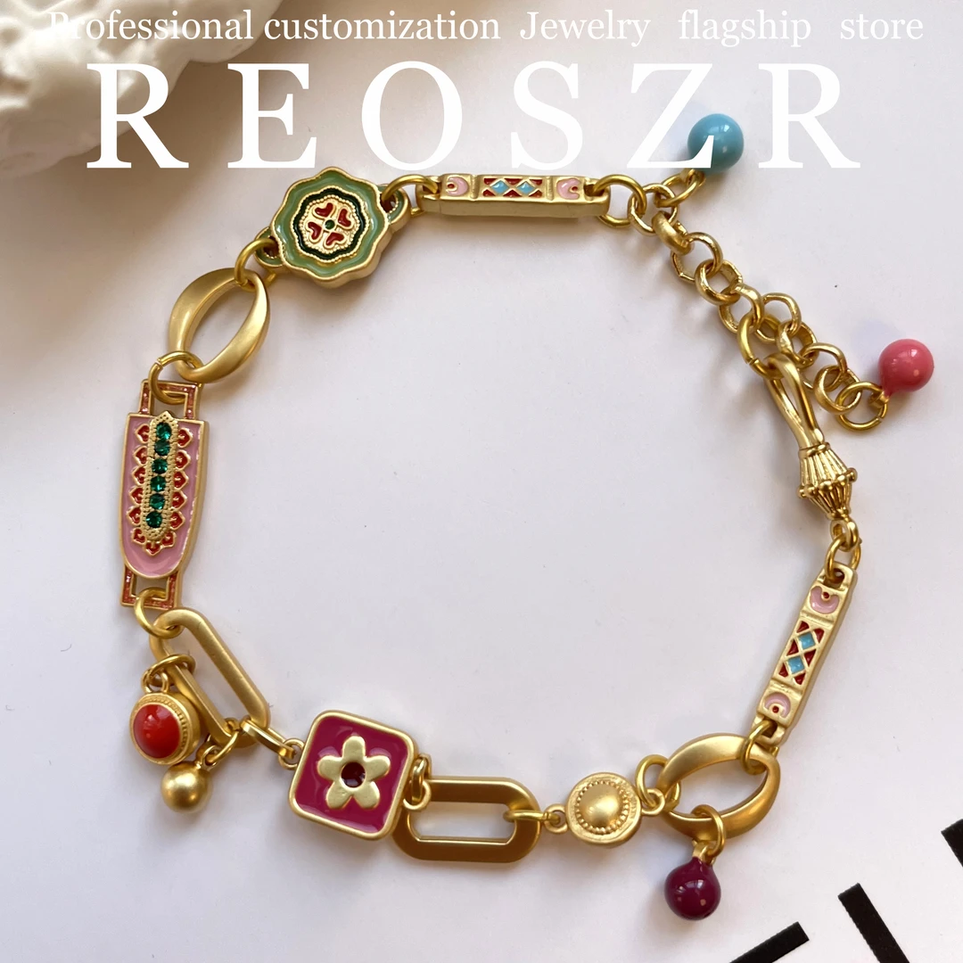 Reoszr/洛恣 铜合金手链 【麋鹿】古法金彩色烧蓝手工拼接时尚手链