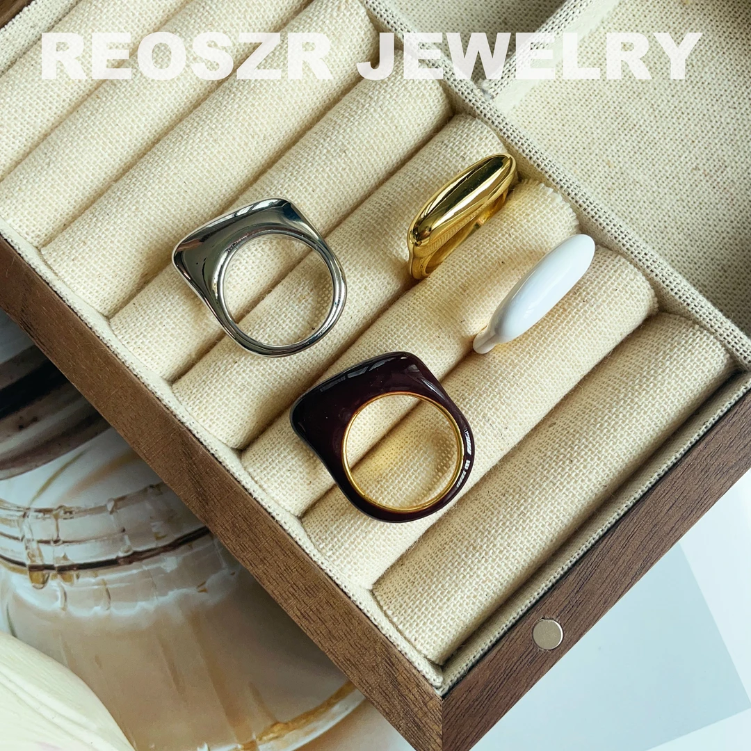 Reoszr/洛恣 铜合金戒指 AB家网红复古珐琅陶瓷戒指法式光面戒指