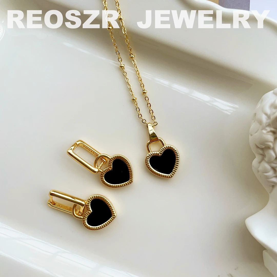 Reoszr/洛恣 铜合金项链 法式小众经典【桃心】黑白贝气质双面项链