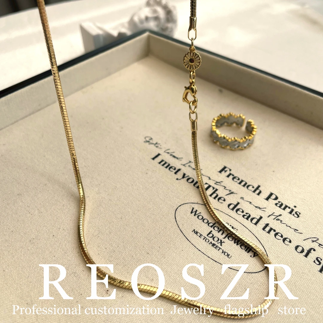 Reoszr/洛恣 铜合金项链 【琴】经典金色小众爱心扣百搭八角蛇骨链