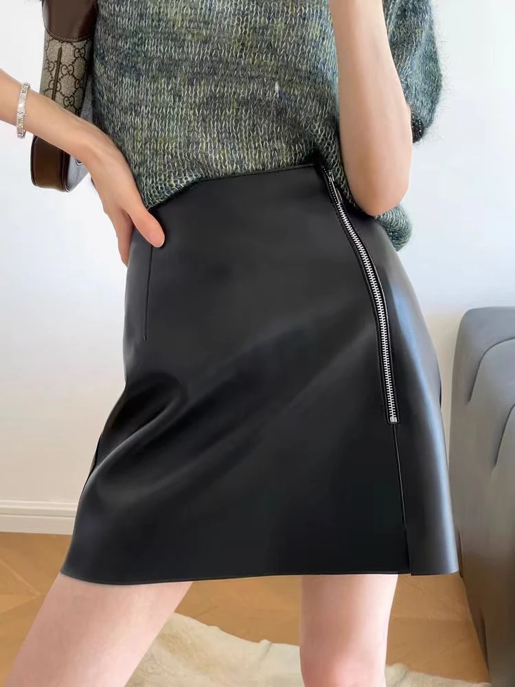 海宁真皮头层绵羊皮皮裙女新款侧拉链网红高级感短裙半身裙时尚潮