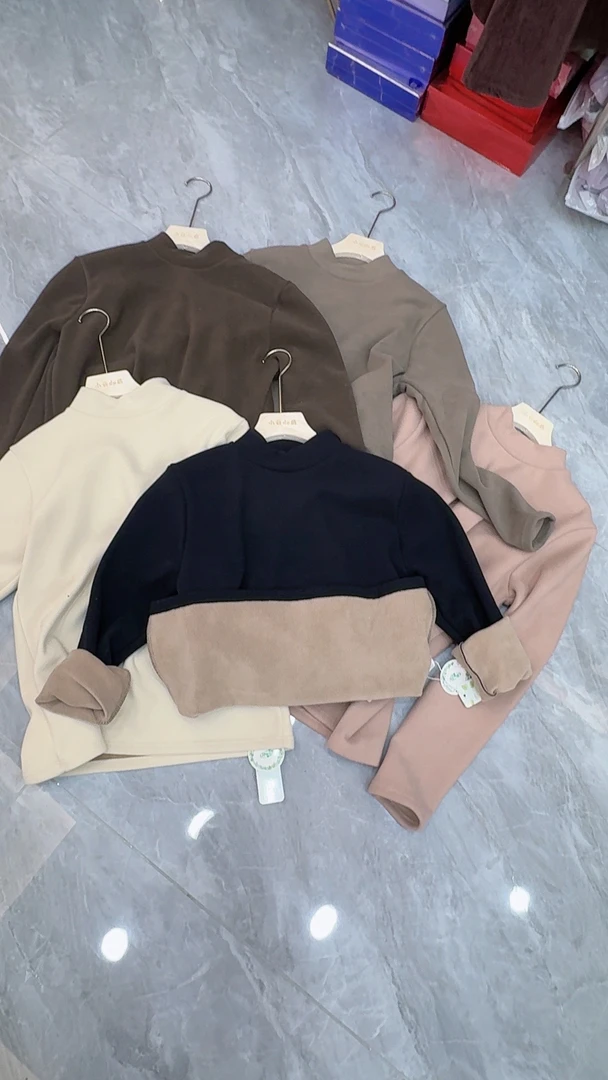 秋冬加绒加厚保暖打底衫女半高领长袖修身显瘦上衣