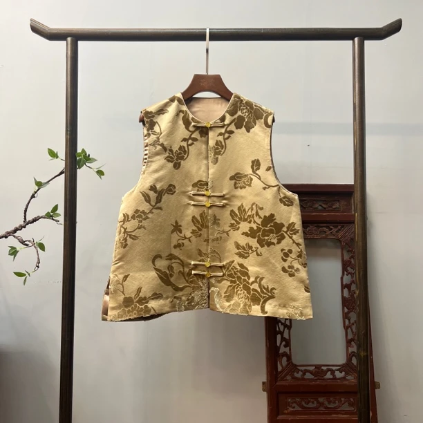 【缠枝莲】新中式桑蚕丝漳绒缎熟丝马夹M40121