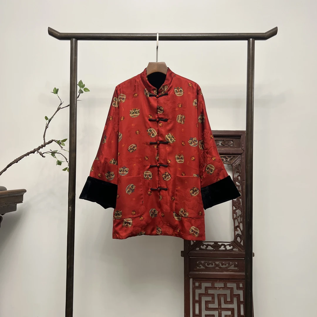 【醒狮】新中式香云纱花罗双面穿桑蚕丝外套W50143