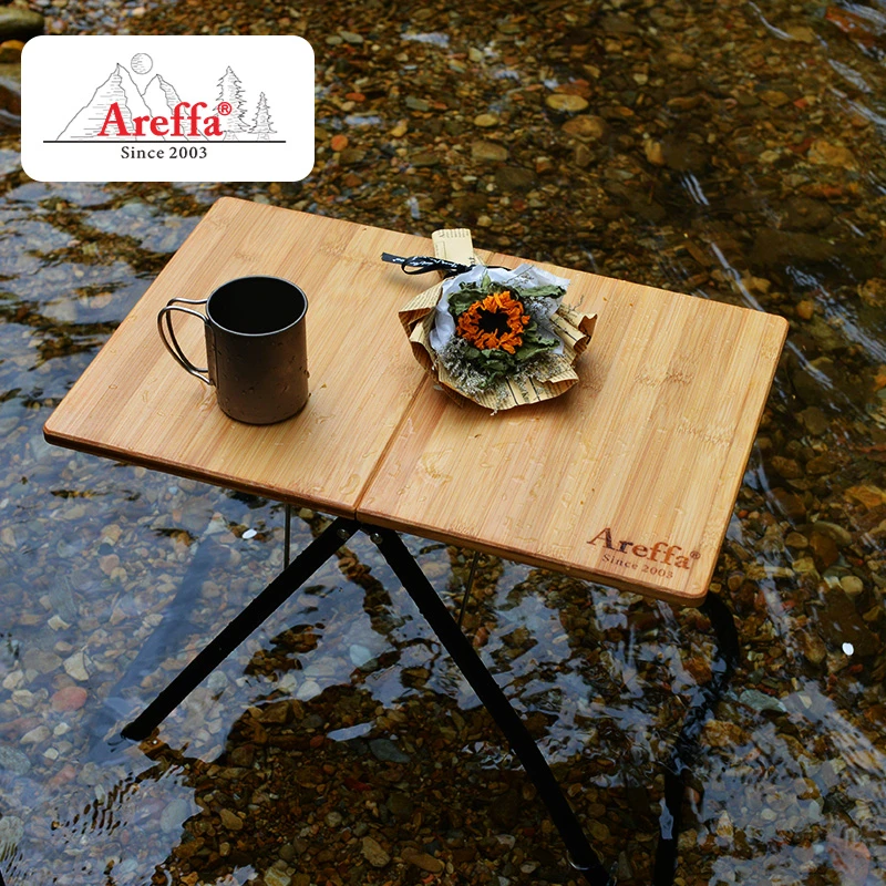 Areffa户外折叠桌单人台可折叠便携式露营野餐轻便桌子竹板不发霉