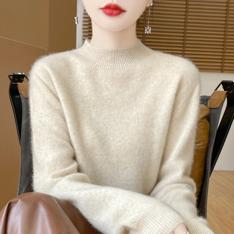 100%羊毛一线成衣半高领羊毛衫打底基础款毛衣内搭百搭针织长袖女
