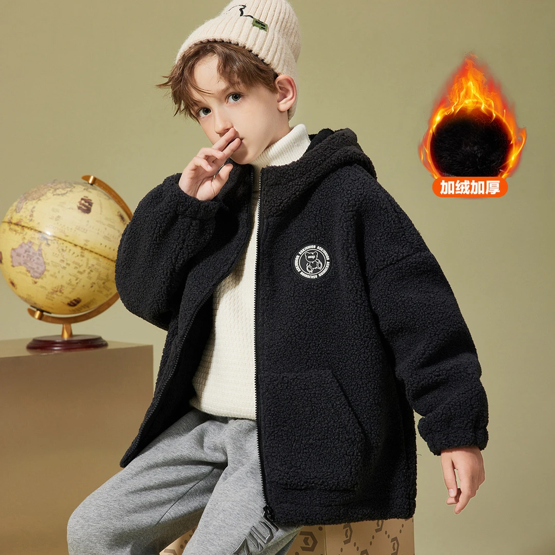ASK  JUNIOR毛绒加厚保暖上衣休闲连帽外套