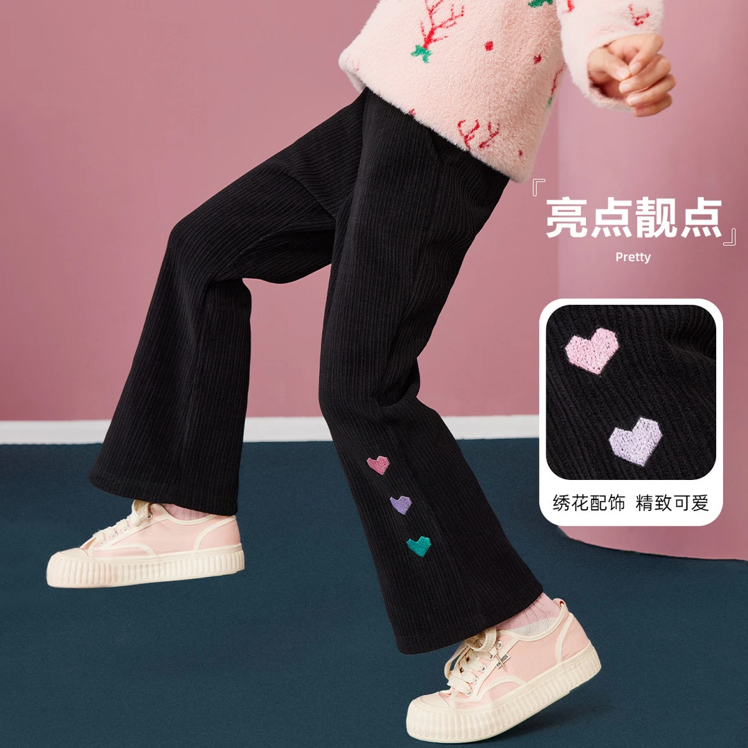 ASK女童保暖儿童裤脚趣味爱心奥利绒面阔腿喇叭裤JZPS09348F sp