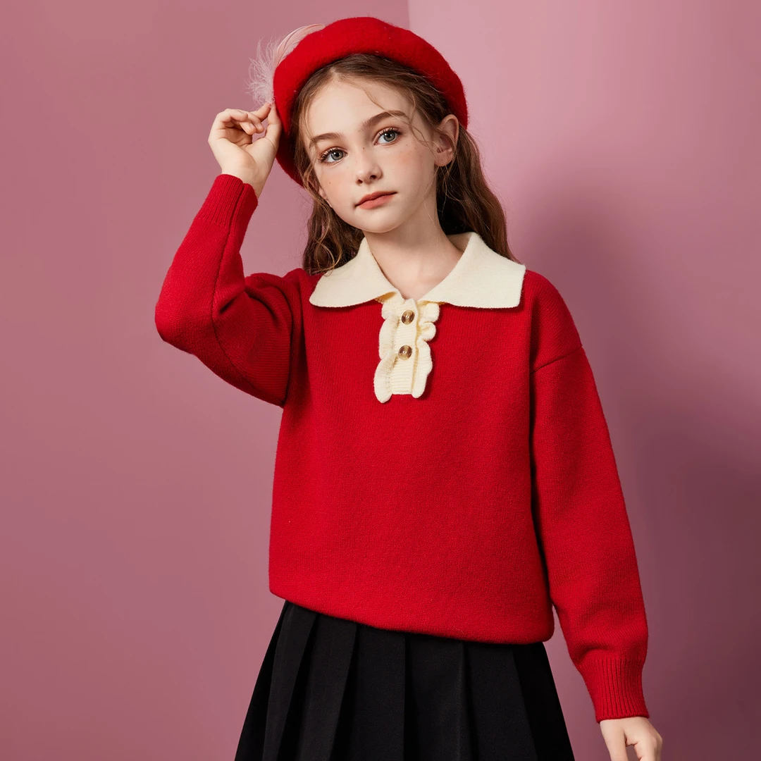 【幼童店专享】ASK JUNIOR 落肩袖加厚保暖儿童毛衣新春拜年服