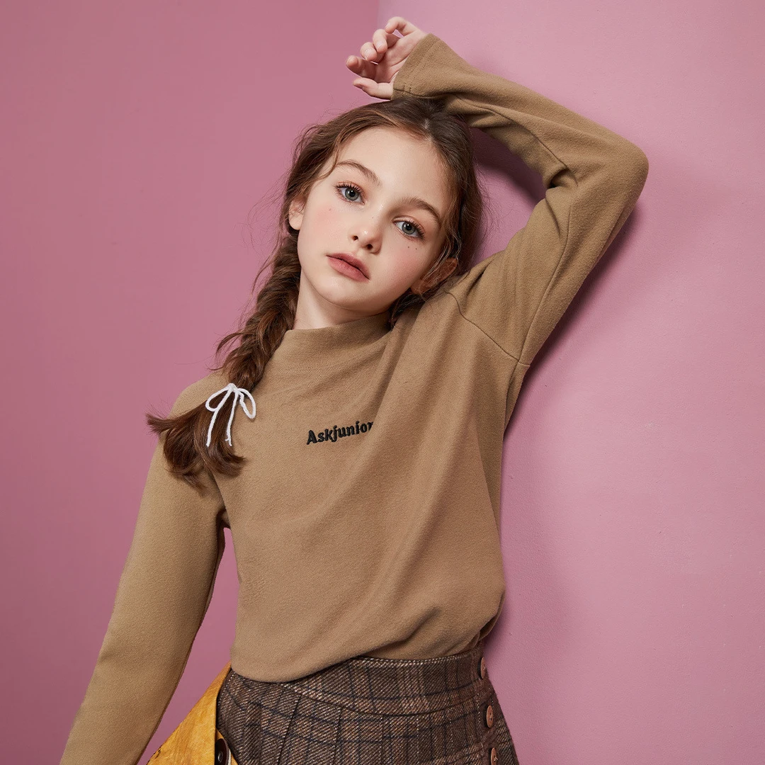 ASK  JUNIOR女童T恤秋冬儿童休闲半高领百搭德绒打底衫