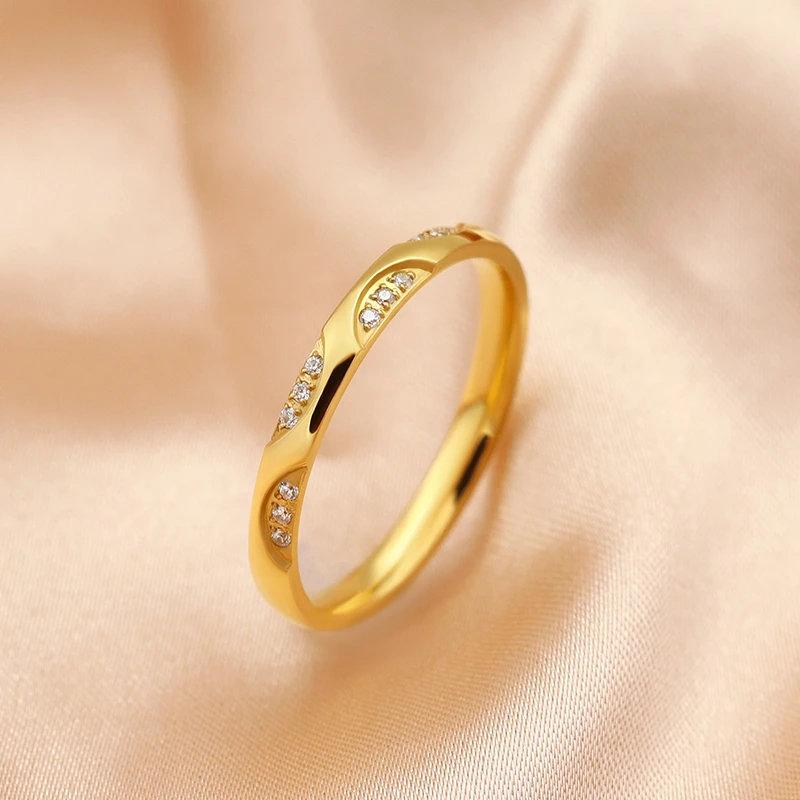 钛钢戒指 日式轻奢小钻戒指女时尚个性钛钢彩金食指尾戒小指小众