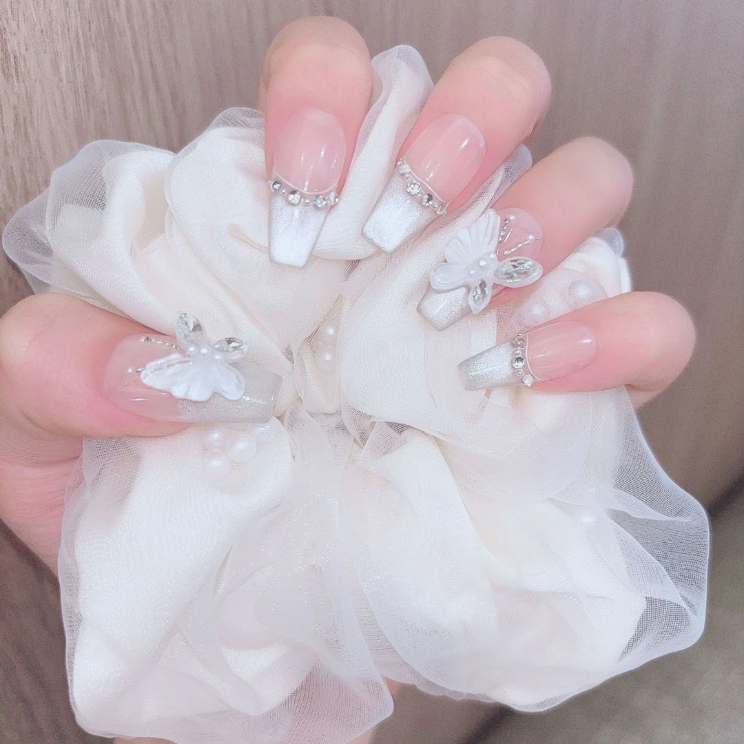 【冰晶法式蝴蝶】纯手工穿戴甲夏日爆款系列可反复使用