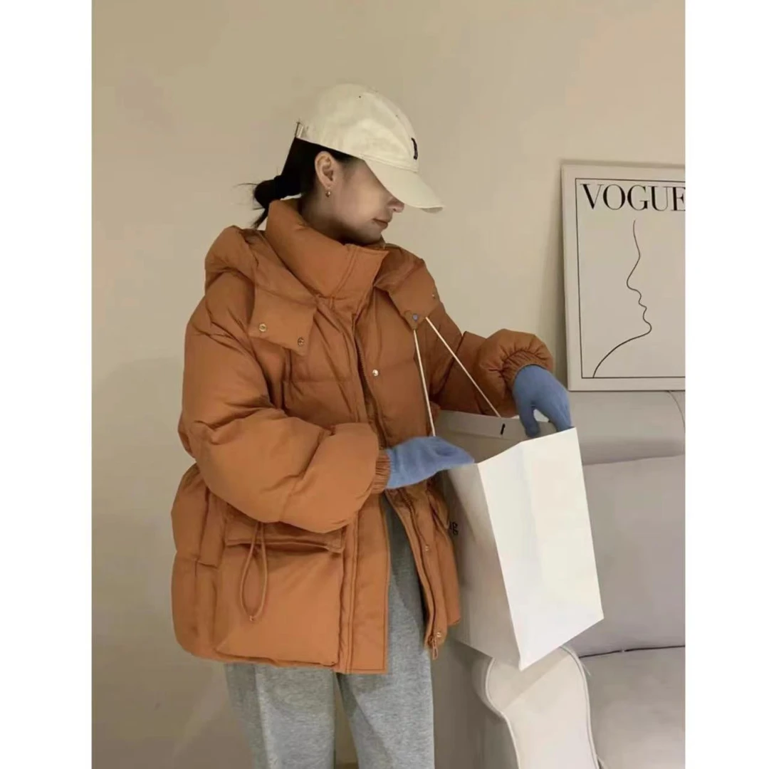 冬季抽绳收腰显瘦连帽女中长款韩版百搭保暖鸭绒外套潮