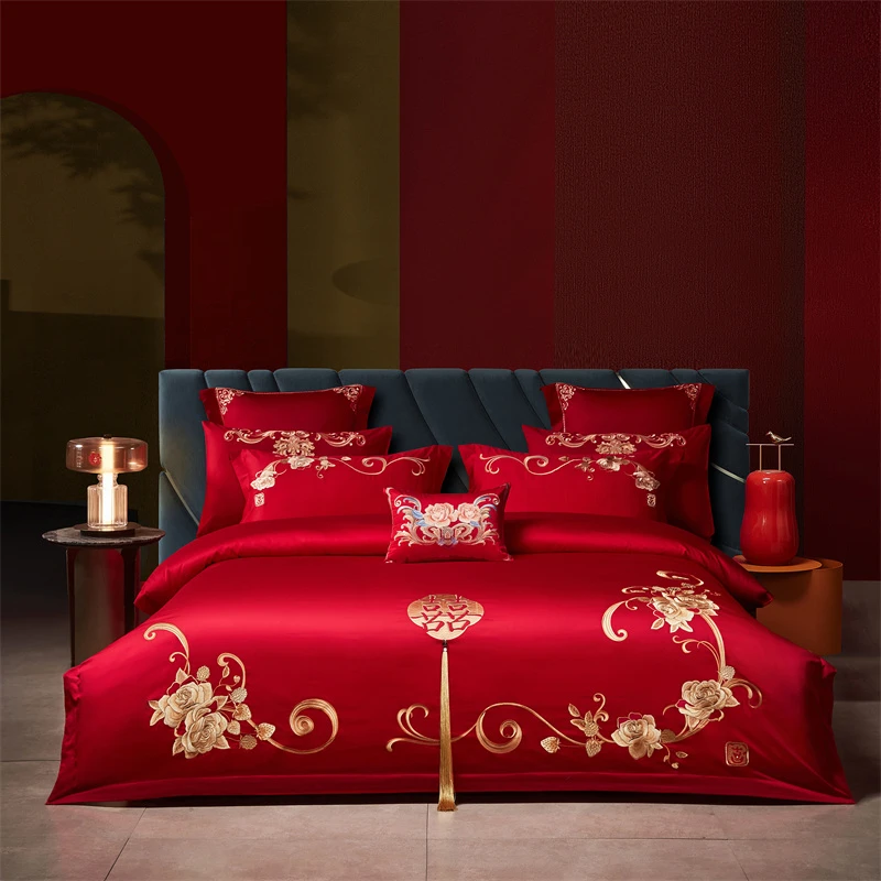 【钱皇】【喜乐·金】结婚婚庆四件套 婚庆四件套 高支全棉高端四件套