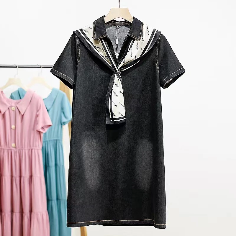 S115，【专柜正品】时尚2023夏季撤柜气质休闲显瘦围巾领牛仔裙