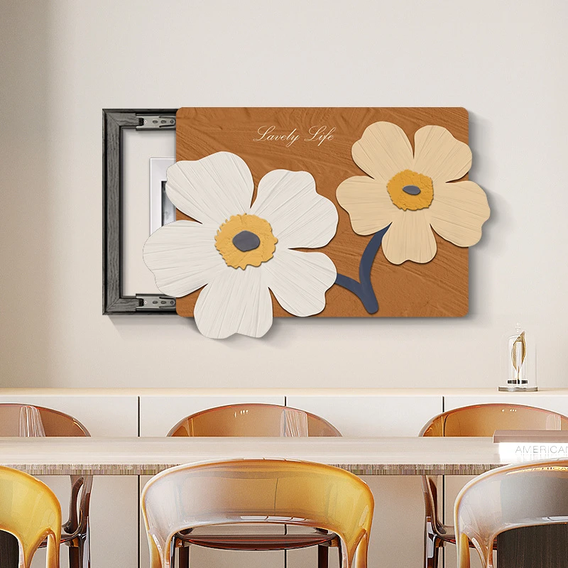 现代轻奢餐厅电表箱装饰画客厅创意花朵配电箱遮挡挂画北欧壁画