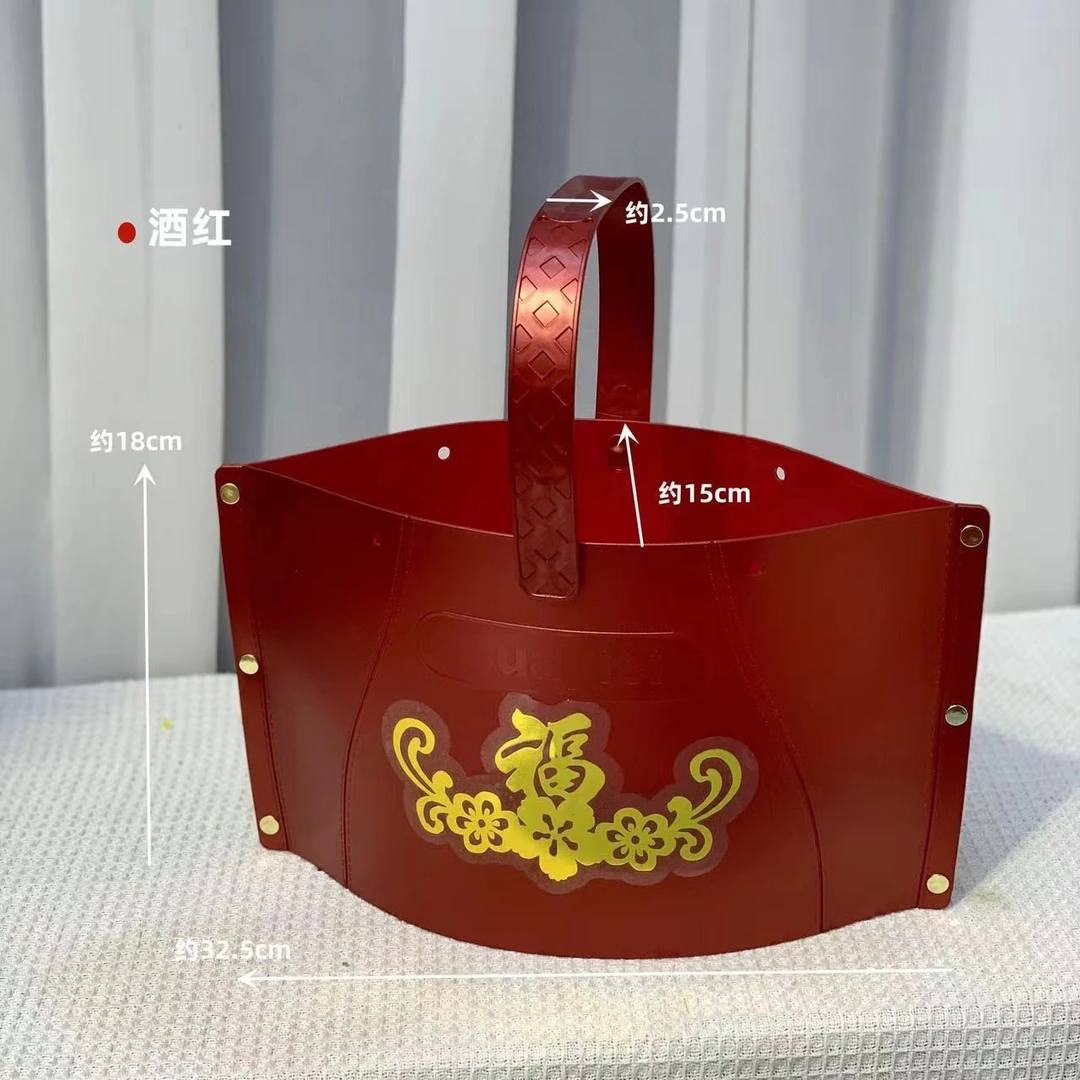 红色手提花篮加厚塑料方便收纳防潮防霉插花简约简单鲜花花朵
