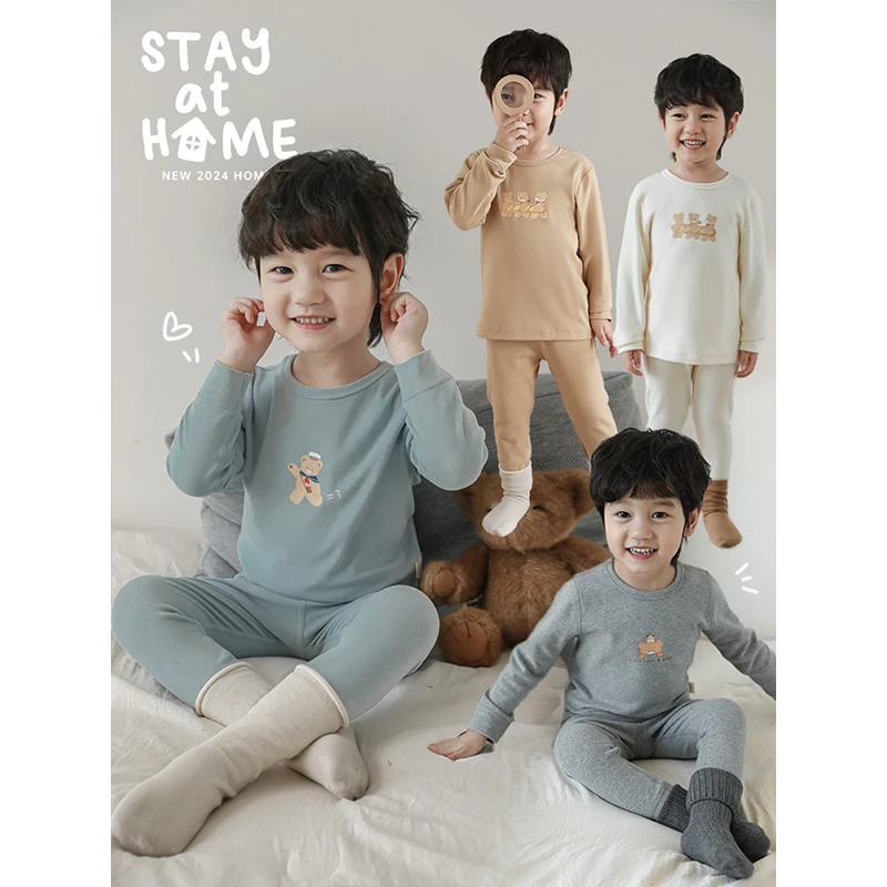 幼悠 男童 秋一波 儿童休闲时尚百搭潮流长袖家居套装 淸 LQ0021
