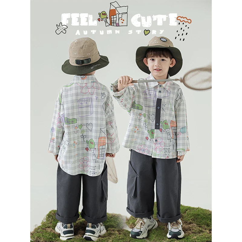 幼悠【缤纷涂鸦】男童秋一波 秋季休闲 宝宝印花春款长袖衬衫 N5167