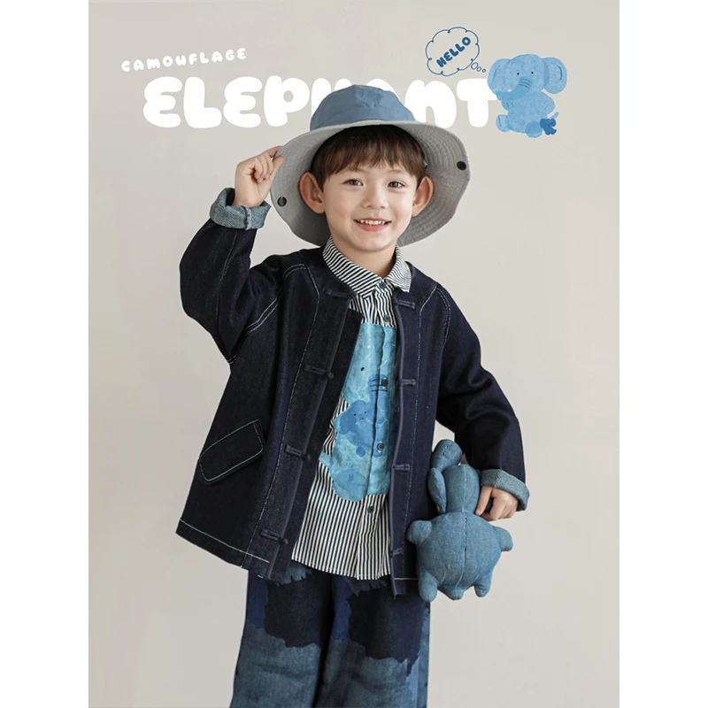 YOEHYAUL/幼悠【大耳象宝】男童秋三波洋气翻领复古牛仔外套 N5329