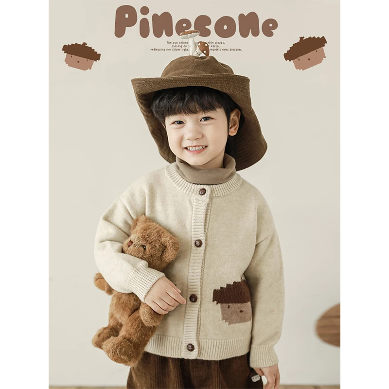 YOEHYAUL/幼悠冬一波男童洋气休闲冬款卡通印花毛衣开衫 LN0018